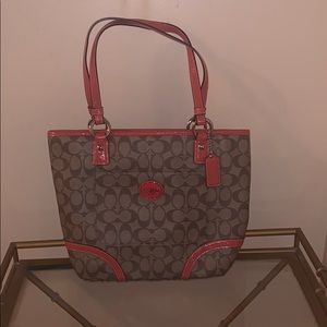 Tan Coach Leather Purse with Orange Leather Trim